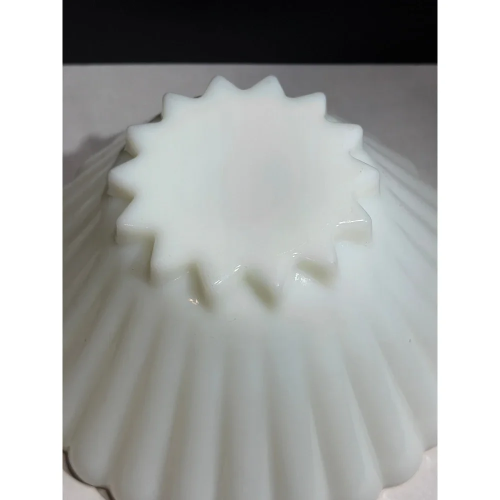 Vintage Fire-King Milk Glass Ribbed Bowl Scalloped Gold Trim Mid-Century Modern